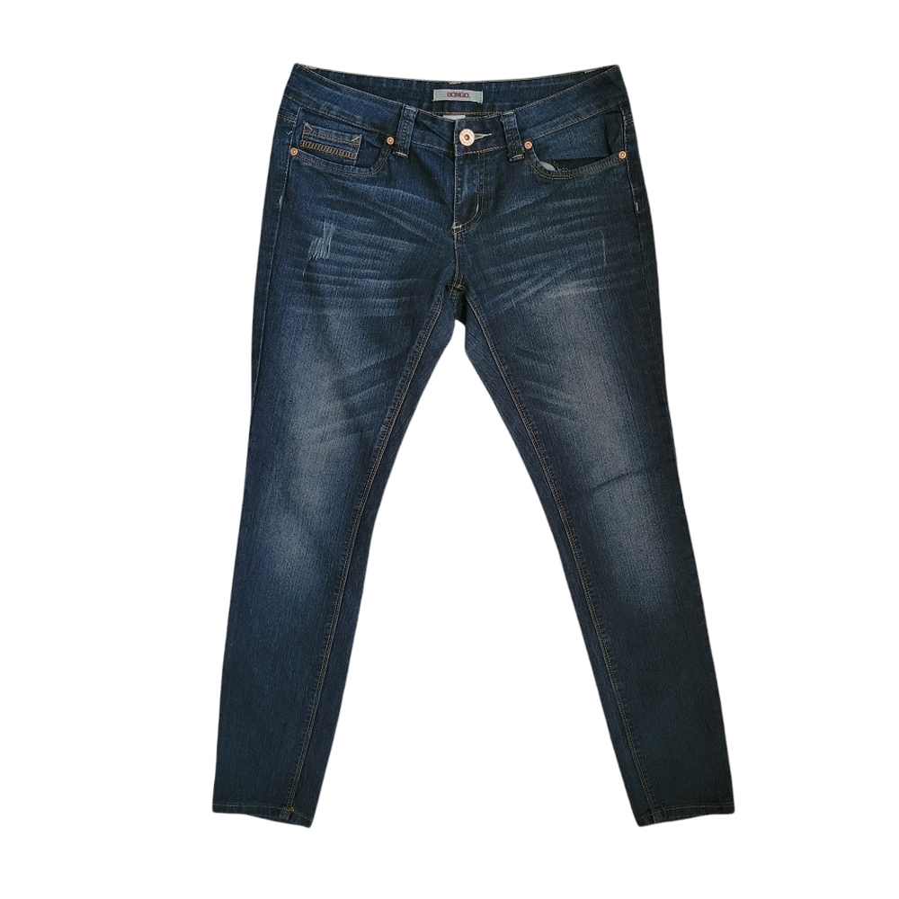 Bongo Womens Skinny Leg Mid Rise Denim Jeans Dark Wash Stretch Pockets Blue 9